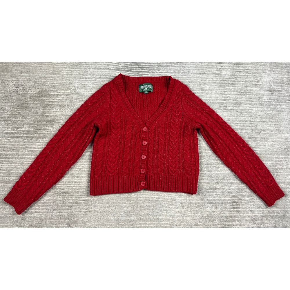 American Eagle Cardigan Womens M Red Cable Knit V-Neck Button Front